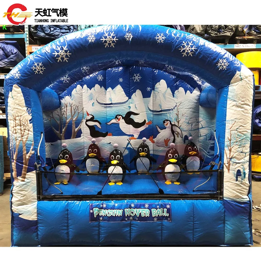3x2m comercial inflável pinguim bola de neve cabine de tiro hover bola carnaval jogo brinquedos infláveis com ventilador