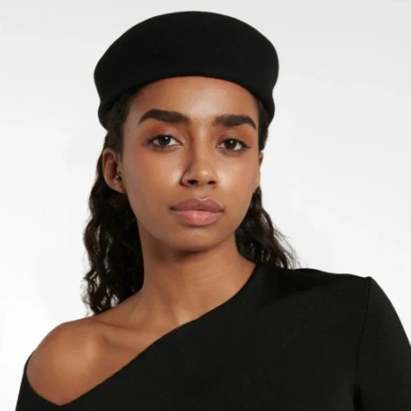 Vintage Hard Top Flat Fedoras Hats 100% Wool Felt Berets Hat Women Wedding Fascinator Hats Wedding Cocktail Party Pillbox Cap