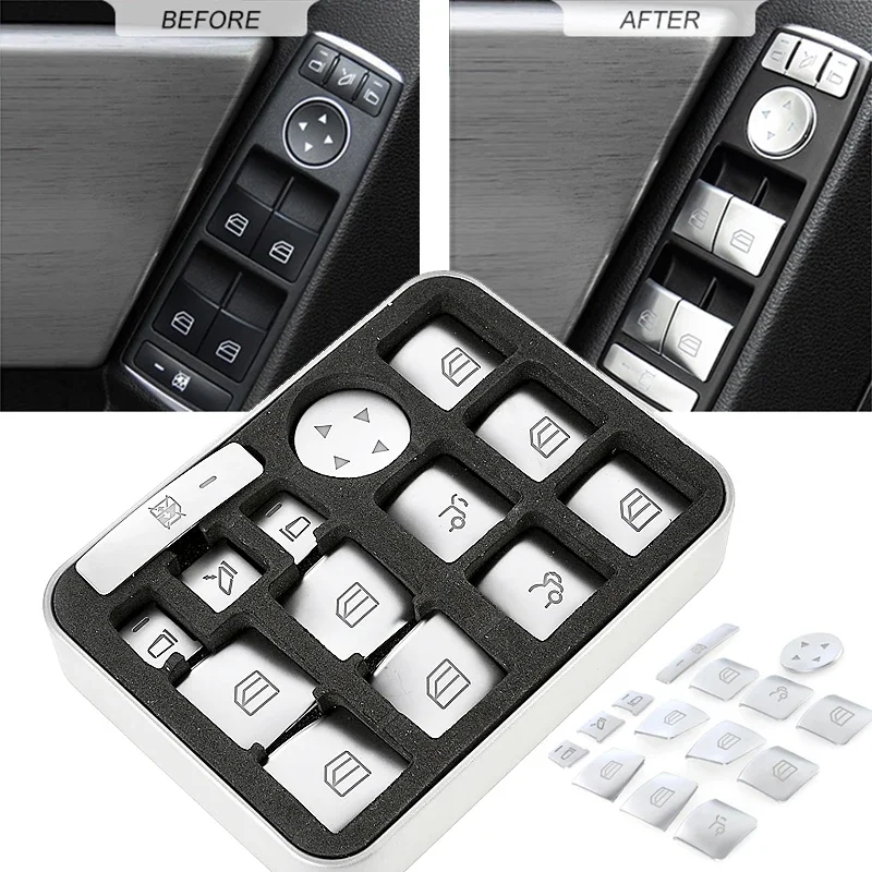 Silver Car Window Lift Button Cover Sticker Switch Panel Styling for Mercedes Benz A B C Class W204 W212 GLA GLK CLA GL ML GLE