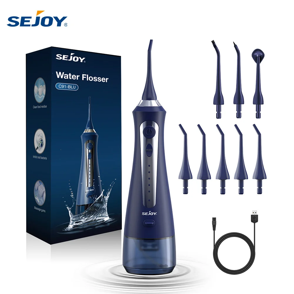SEJOY Wasserflosser Munddusche Zahnaufhellungsstreifen Tragbar 230ML Tank 5 Modi 8 Düsenaufsätze Reinigungsgerät für Zuhause