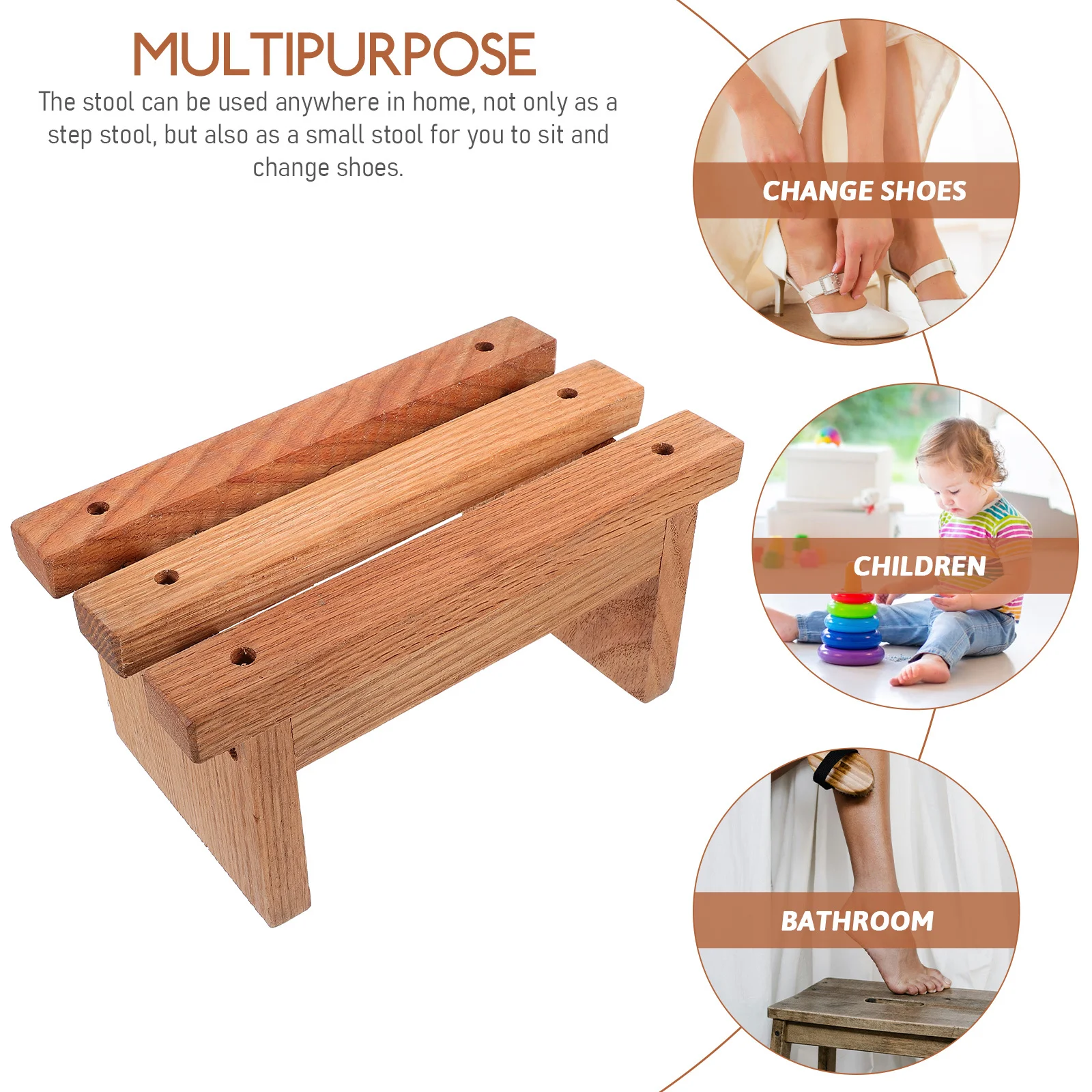 مقعد خشبي صغير للأطفال الصغار مقعد متدرج غير تصميم للحمام والمطبخ ومحطة تغيير الأحذية ومقاعد منخفضة #2