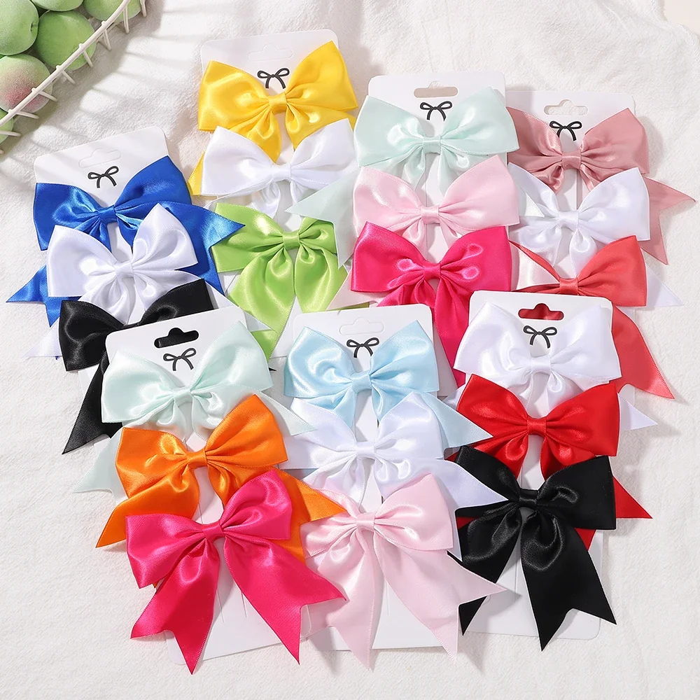 2/3Pcs/Set Lovely Solid Color Ribbon Bows Hair Clip for Kids Girls Hairpins Barrettes Handmade Headwear Baby Hair Accessories