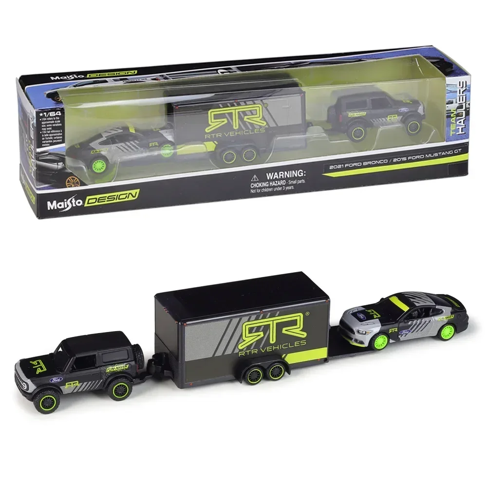 Maisto 1:64 2021 Ford Bronco/2015 Ford Mustang GT TRAILER Transport Trailer Set Alloy Diecast Car Model Toy Gifts