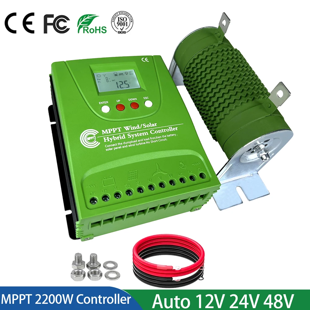 

12V 24V 48V 2200W Hybrid MPPT Wind Solar Power Charge Controller 1200W AC DC Wind Turbine Generator Regulator Built in Bluetooth