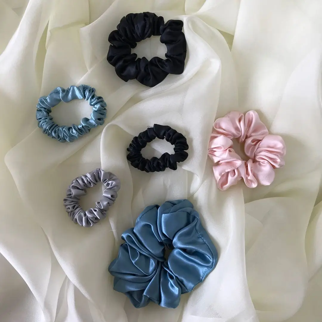 Howmay Silk Scrunchies 6A 22m/m Pure  Charmeuse  Natural Hair Wear Ties Black Small 5pcs