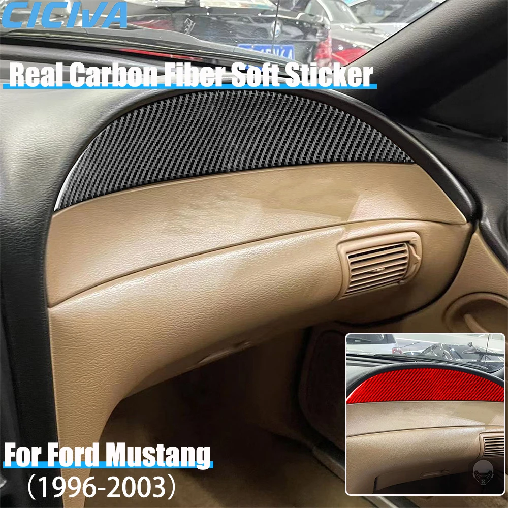 

Real Carbon Fiber Car Accessories Passenger Dashboard Decorative Trim Cover Soft Sticker For Ford Mustang 4th Gen 1996-2003