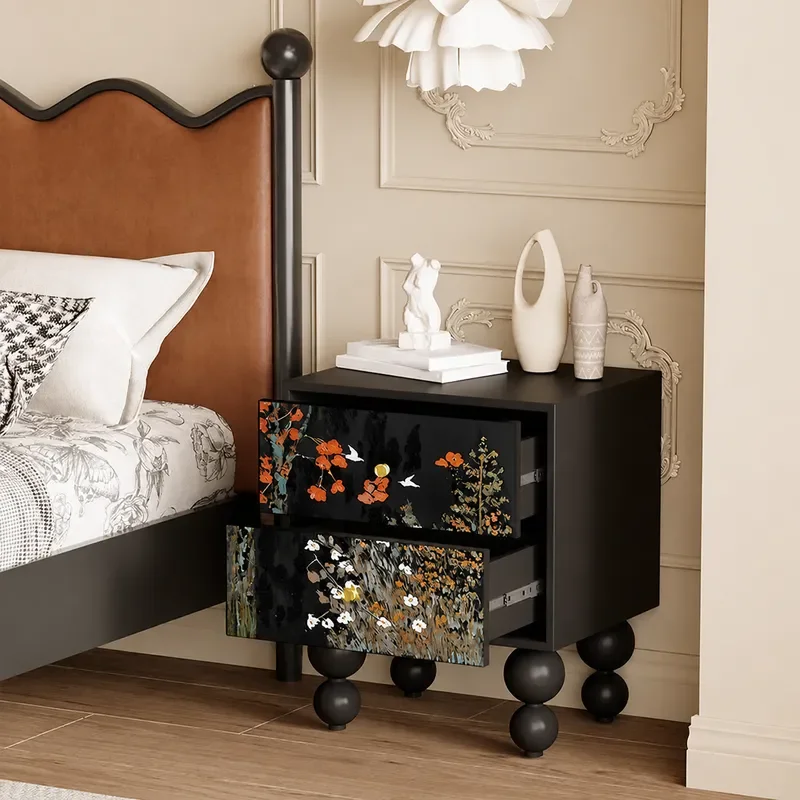 New Chinese Style Solid Wood Bedside Table Floor to Ceiling Storage Cabinet No Assembly Needed for Bedroom Living Room