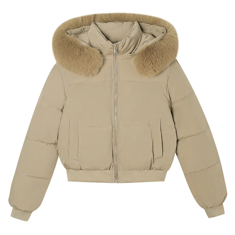 PinkyIsBlack Big Fur Collar Hooded Down Cotton-padded Jacket Women's Winter 2025 New Thick Warm Short Cotton-padded Clothes