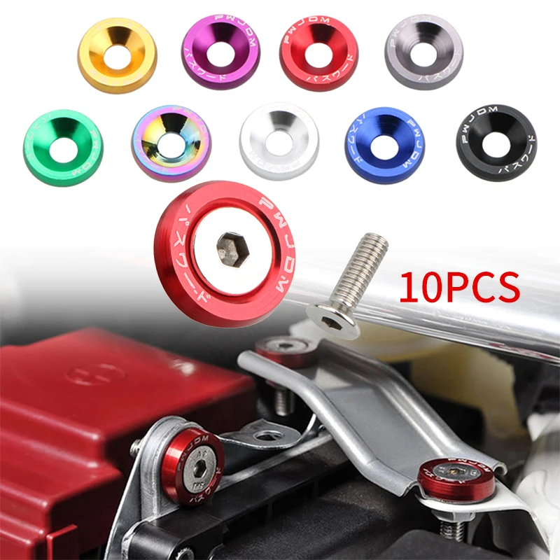 10pcs JDM Racing autos M6 Gasket Fender Bumper Washer Engine Bay Dress Up Fastener Kit