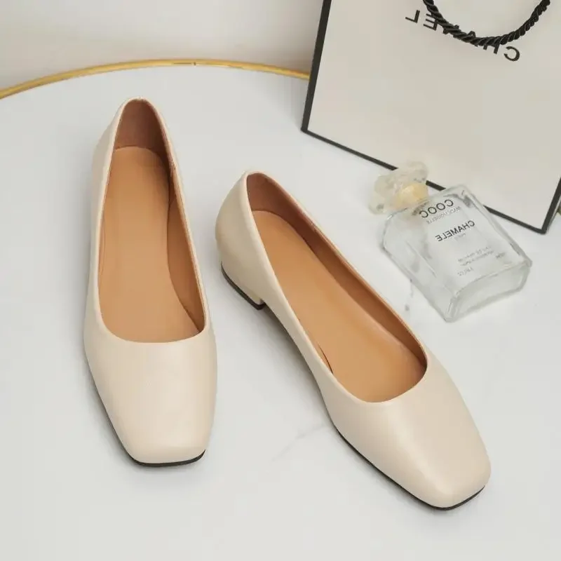 2023 Spring New Flat Women Shoes Loafers Simple Low Heels Office Work Casual Shoes Slip on Flat Footwear Ladies Square Toe Shoes