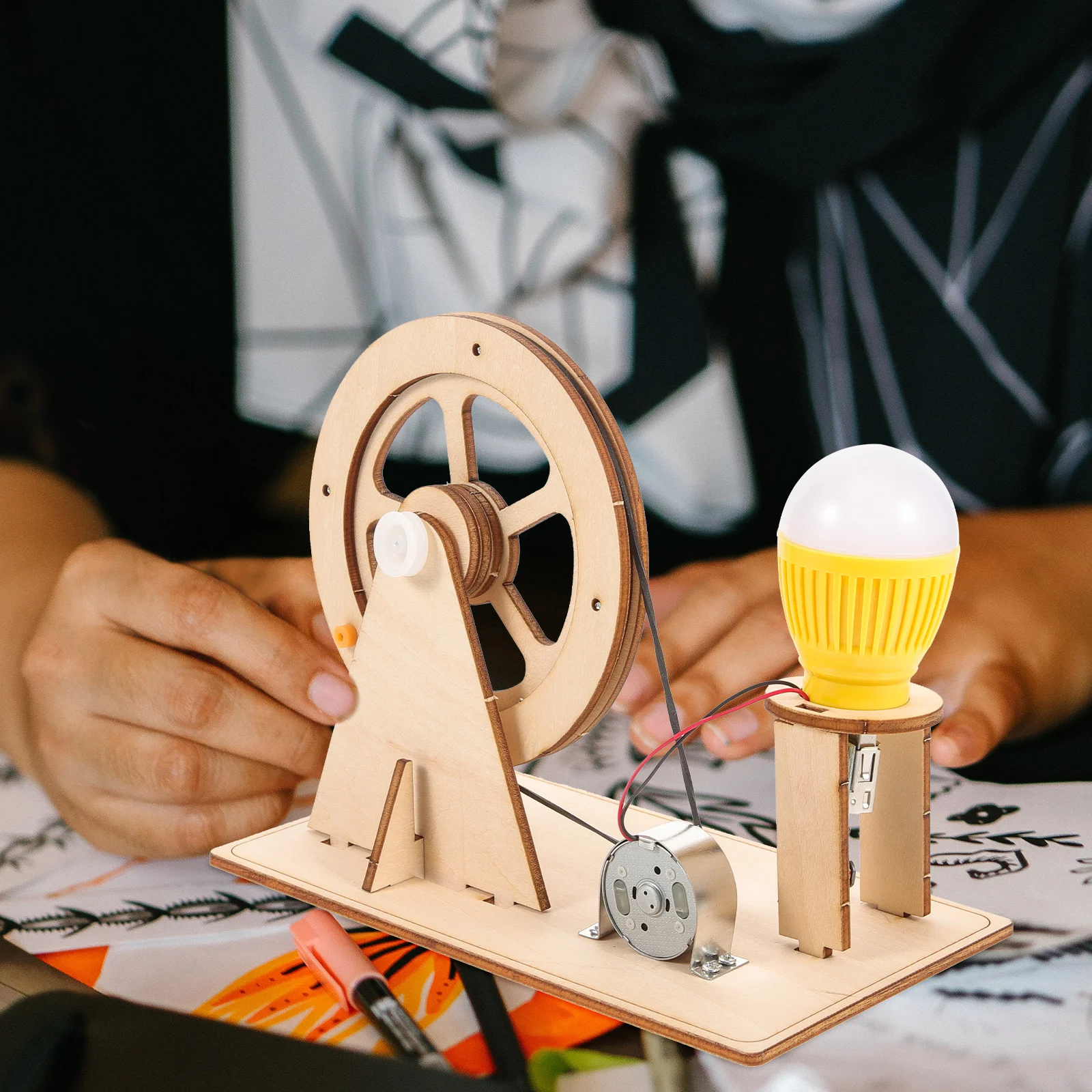 1세트 나무 손 발전기 DIY 조립 교육용 전기 발전 키트 어린이 학습용