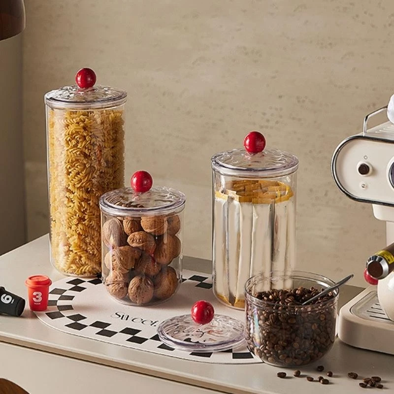 

900ml Transparent Plastic Storage Jar With Lid For Kitchen Countertop Dry Goods Container Cookie Candy