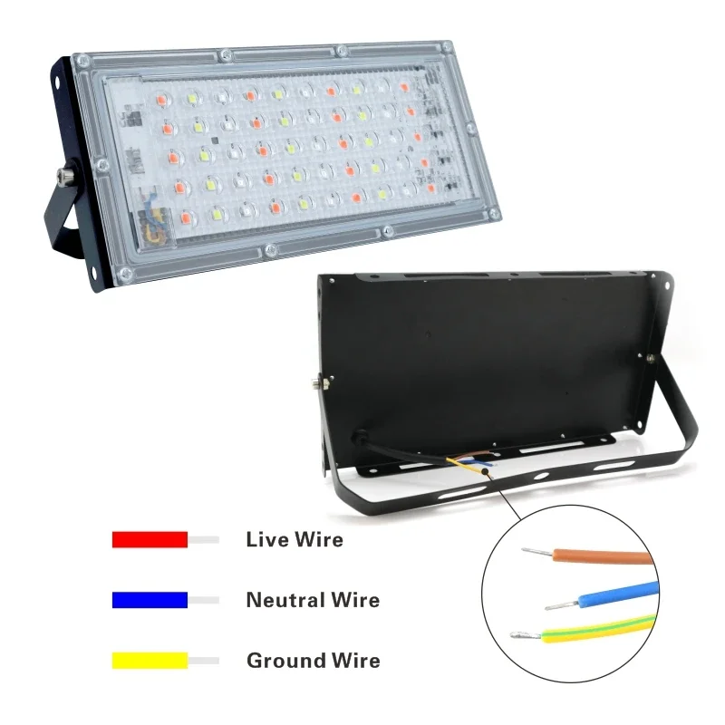 Impermeável LED Flood Light com controle remoto, lâmpada ao ar livre, iluminação do jardim, holofote, refletor IP65, RGB Spotlight, 100W, 50W, AC 220V