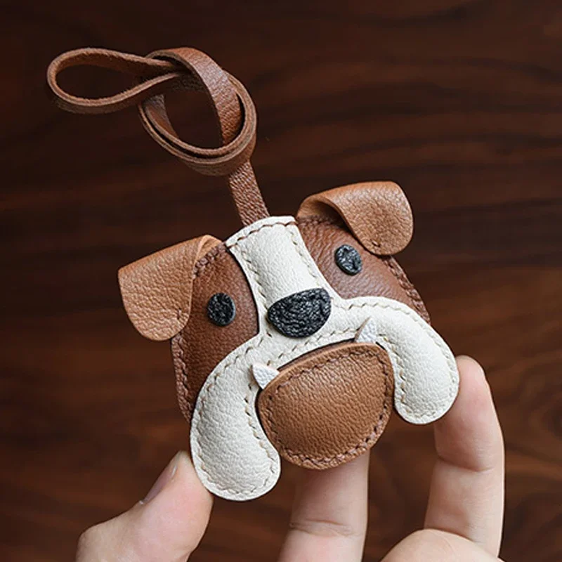 Handmade Leather Bulldog KeyChain Bag Charm Christmas gifts   keyring