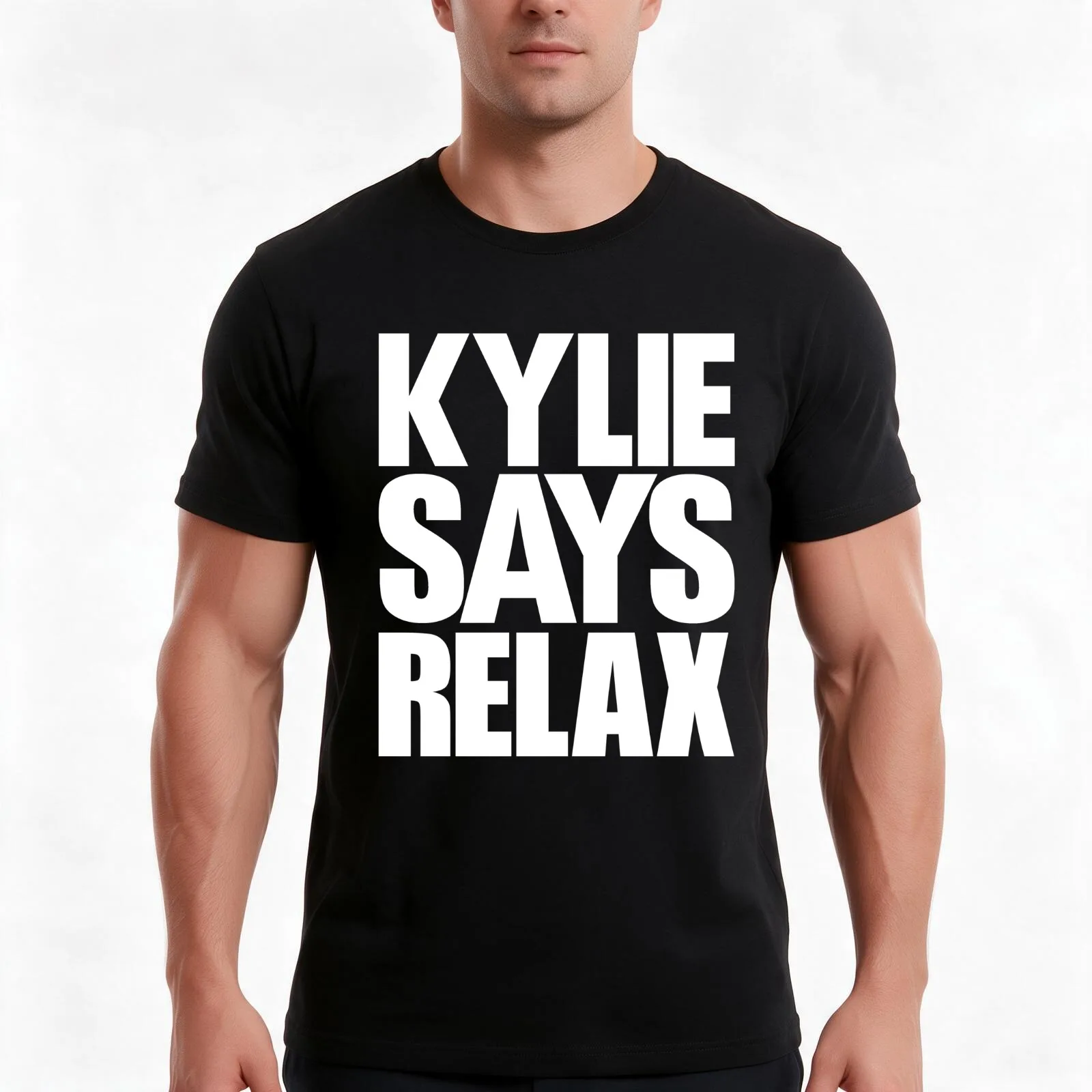 Kylie Minogue - Kylie Says Relax (white text) T-Shirt, Summer Casual Cotton Tee, Oversized Streetwear Tops, Unisex Men Women