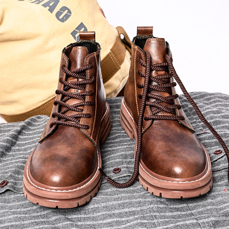 

Men Classic Four Seasons New Thick Bottom Casual High Top Boots Gradient Color Anti Slip Exquisite Cotton Warm Fashion Boots