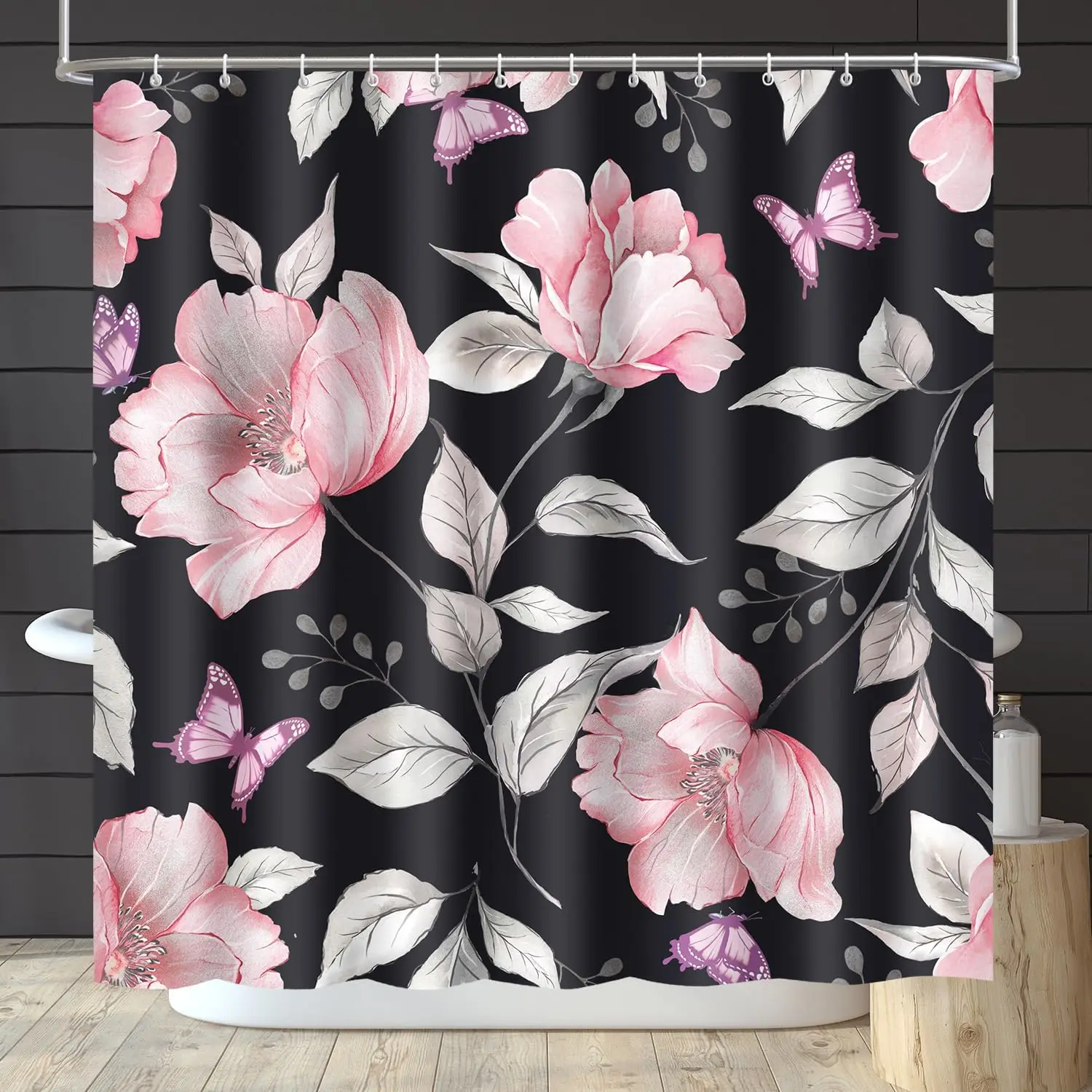 

Розовая занавеска для душа с цветочным принтом, занавески для душа для ванной комнаты, водонепроницаемые занавески для душа с цветком для ванной комнаты, 72x72 дюйма
