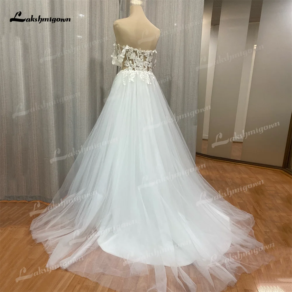 Soft Tulle ที่กําหนดเองชุดแต่งงานสาย Civil Off ไหล่ลูกไม้ Applique Sweetheart ยาวชุดเจ้าสาว robe de mariée