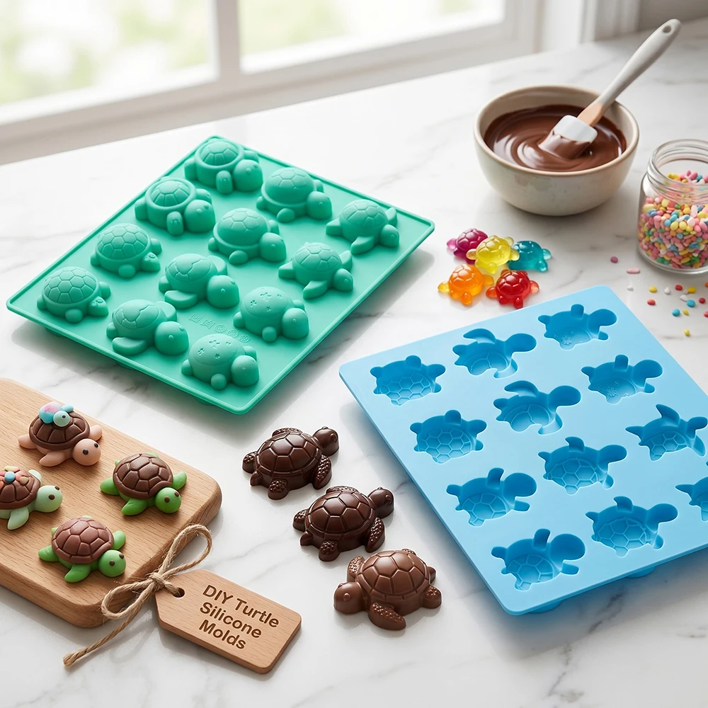 12 hole 6 different turtle shaped chocolate silicone molds DIY candy pudding dessert cake decoration plugin biscuit baking mold