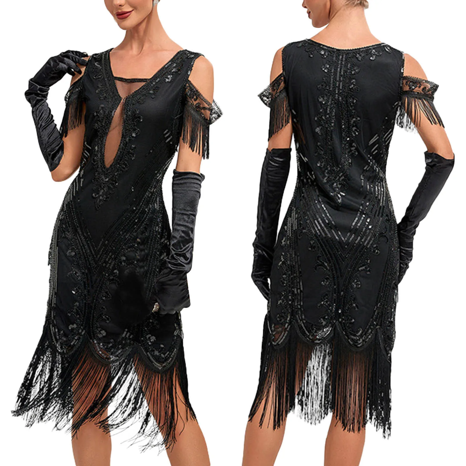 1920s Flapper Dress Plus Size S-4XL Women's Fashion Vintage Great Gatsby Color Sequin Tassel 20s Party Dress Women Mesh Costume