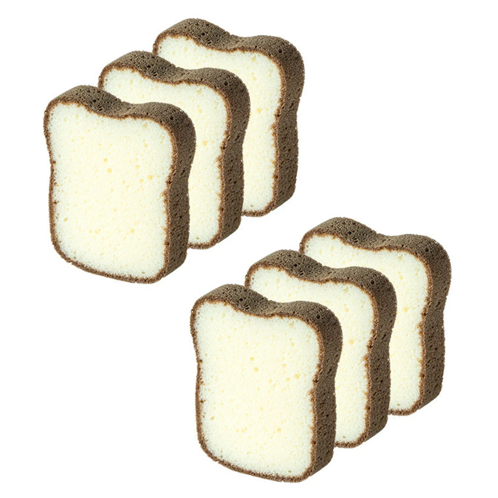 

6 Pcs Thickened Sponge Dish Washing Cloth Toast Design Kitchen Accessory Tableware Cleaner Reusable Sturdy Fast Drying No