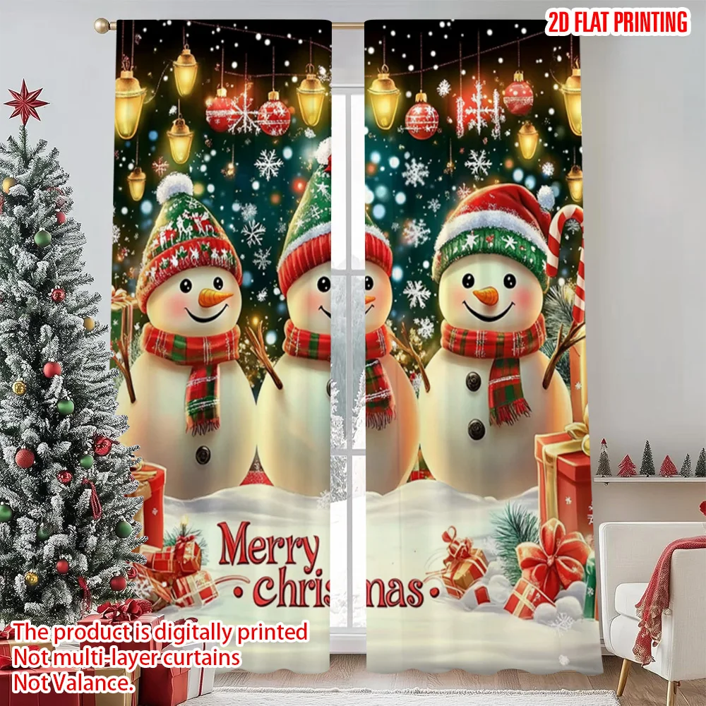

2pcs 2D flat printing Merry Christmas Drapes Merry Christmas Snowman Fabric Without Electricity Family Party Use for Booths