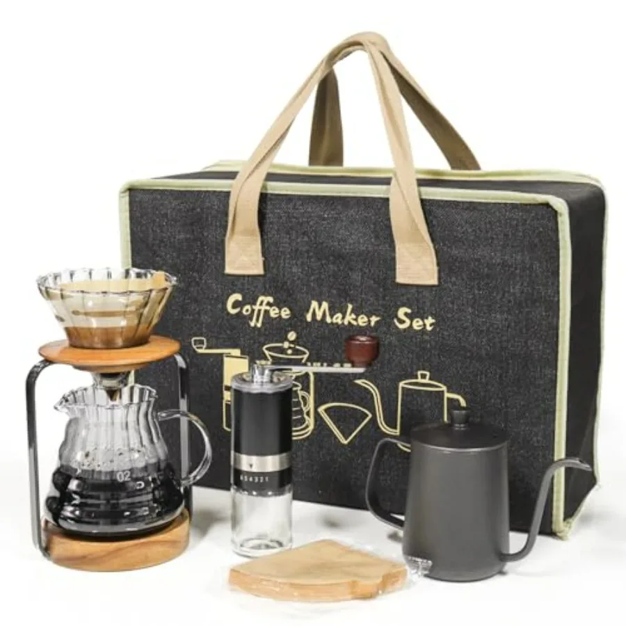 

Pour Over Coffee Maker Set with Dripper Stand Paper Coffee Filters Grinder for Coffee Lovers Home Kitchen Use Black