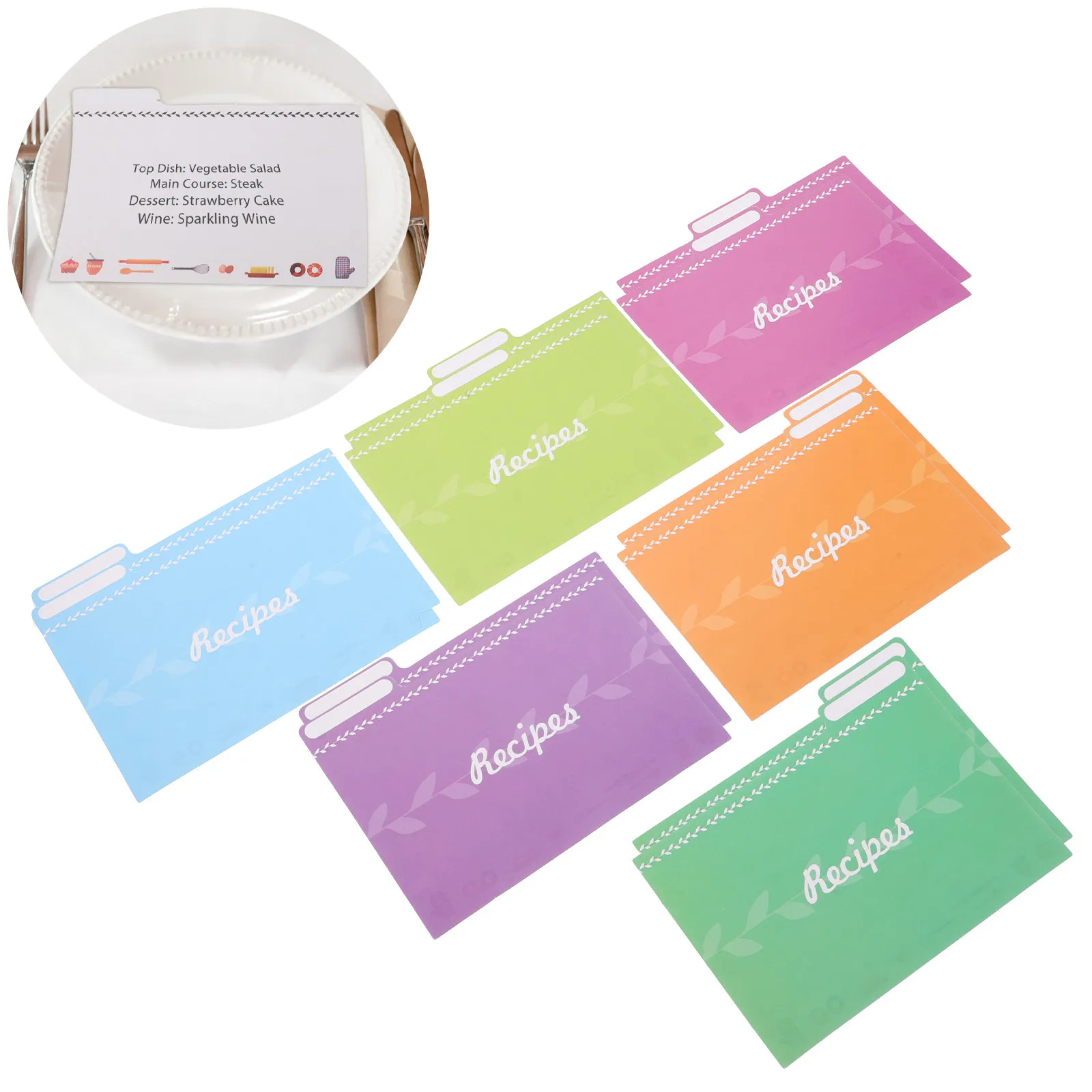 12Pcs Recipe Card Dividers Paper Kitchen Accessory Set Multifunctional Cooking Organizer for Recipe Binder File Box Index Tabs