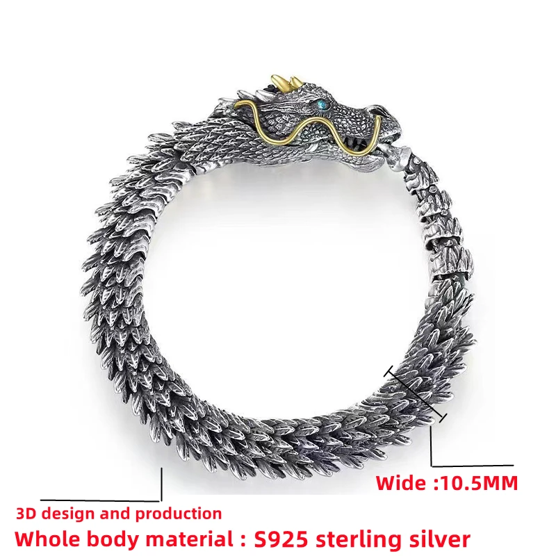 Past Test Soild 925 Silver Jewelry Certified Original 925 Silver Original Certified Gothic Dragon Bracelet Jewelry Factory Price