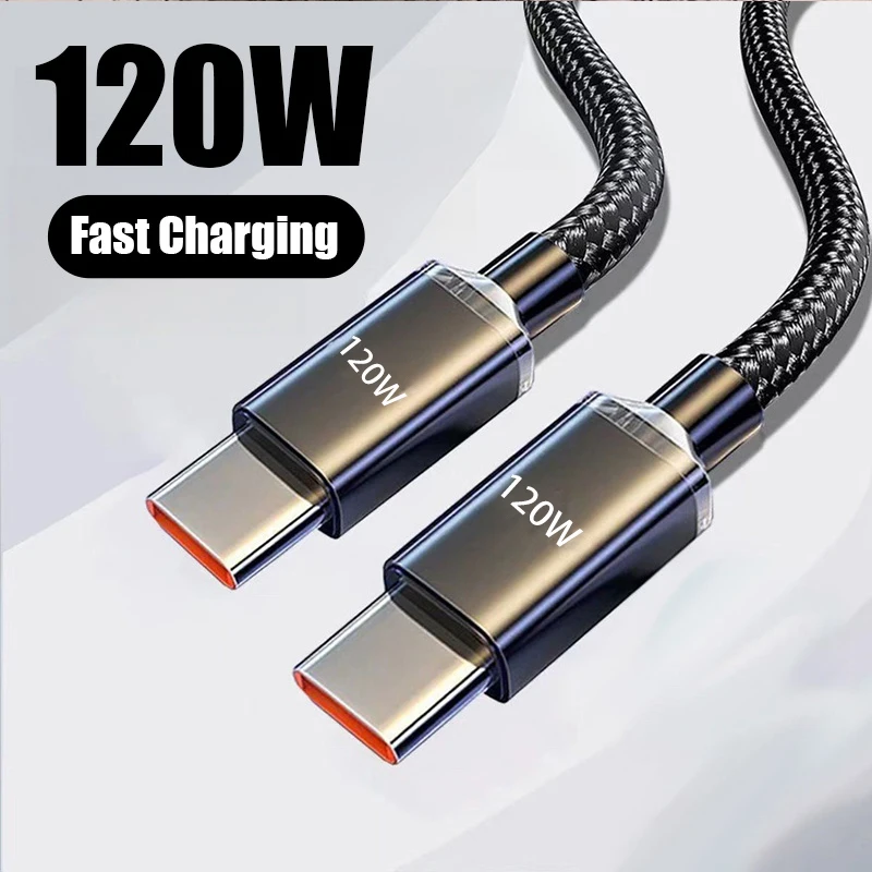 Кабель USB C на Type C 120 Вт для iPhone 15 Pro Max PD, шнур для быстрой зарядки и передачи данных для Xiaomi 14 Redmi Oneplus 12 POCO X6 OPPO Samsung