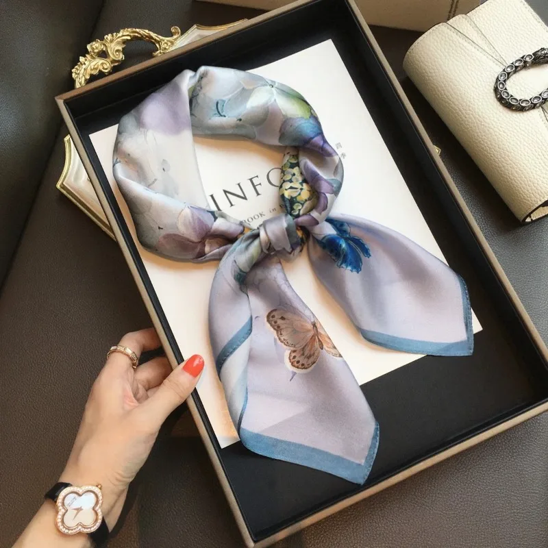 elegant-100-silk-scarf-70x70cm-women-hydrangea-butterfly-watercolor-print-morandi-cool-tone-neck-bandana-bag-hair-decor-gift