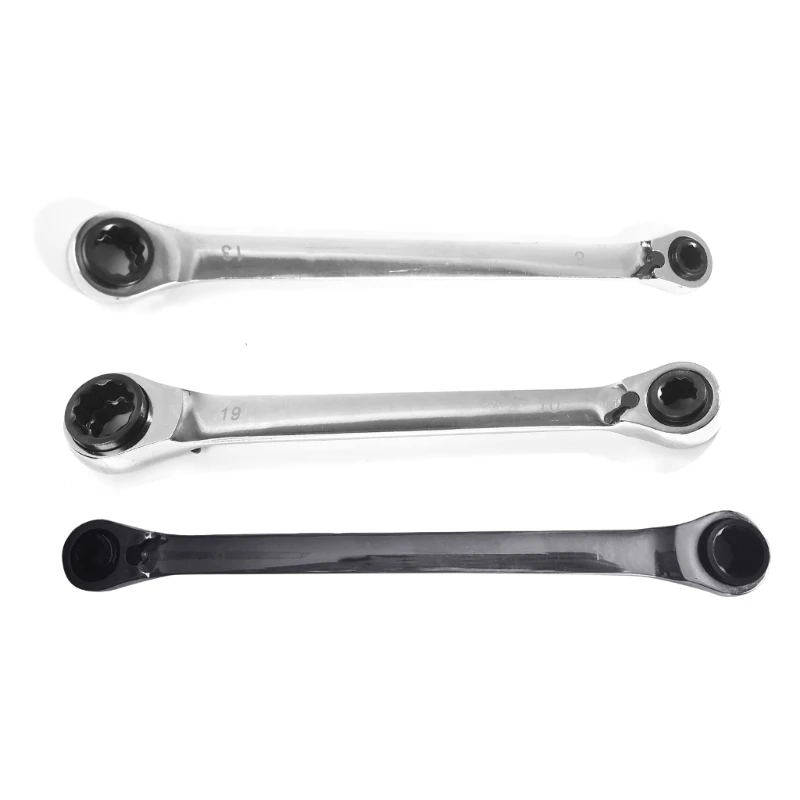 4 in 1 Ratchet Spanner Chrome Vanadium Steel Double Twin Ended Ratchet Wrench for 8-13mm/10-19mm/16-19mm Workshop Tools