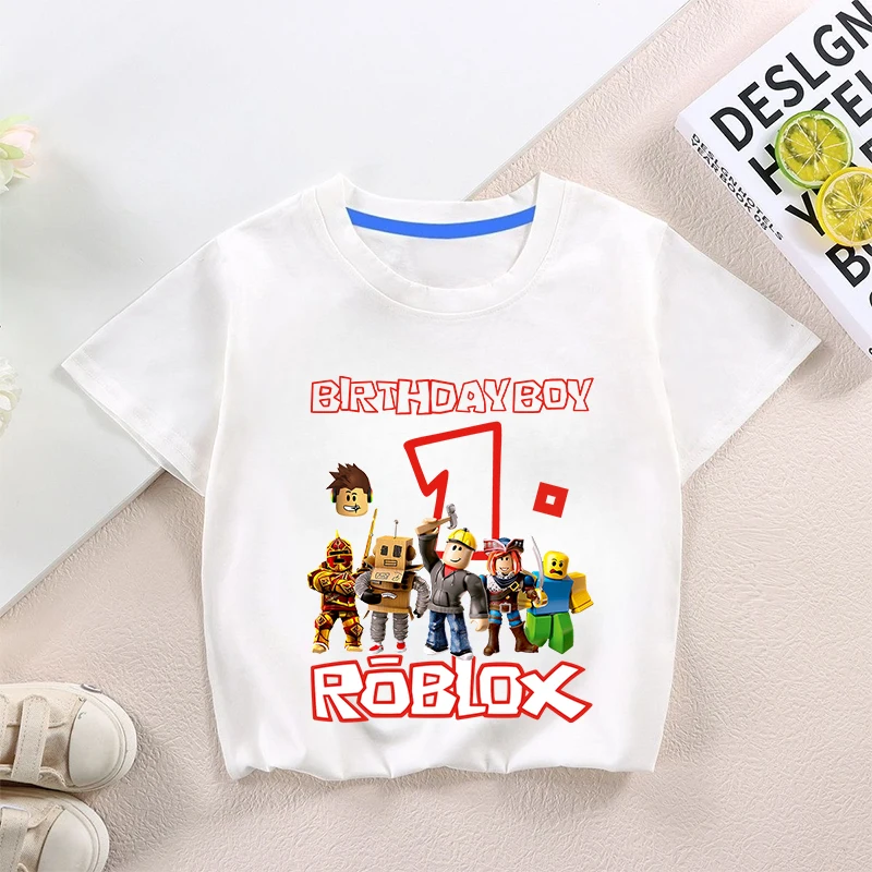 Roblox صبي فتاة عيد ميلاد عدد تي شيرت الأطفال ملابس الصيف الطفل القطن تي شيرت حفلة قصيرة الأكمام بلايز طفل الهدايا