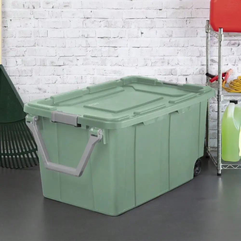 2 Pack 40 Gallon Wheeled Plastic Storage Bins Green Heavy Duty Rolling Storage Containers With Latch Lid Pull Handle Stackable Storage Tote Trunk For Garage Basement Home Organization Gift view 4