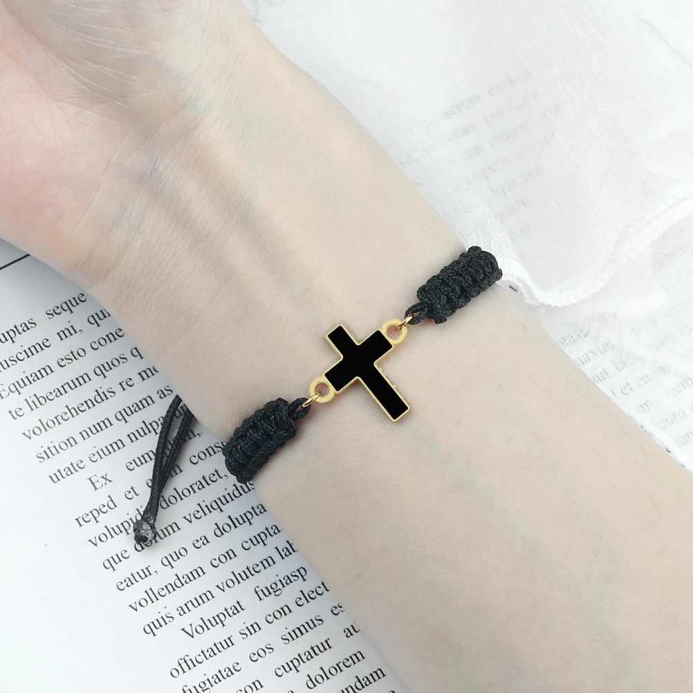 Jesus Cross Pendant Bracelet Vintage Black Red Braided Thread Bracelets Adjustable Yoga Bangle Prayer Jewelry Gift for Christian