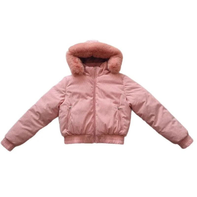 Women's Fall Winter Tops Jacket Cotton Coat Short Zipper Fur Collar Thicken Simple Advanced Comfortable Casual Brand Fashion