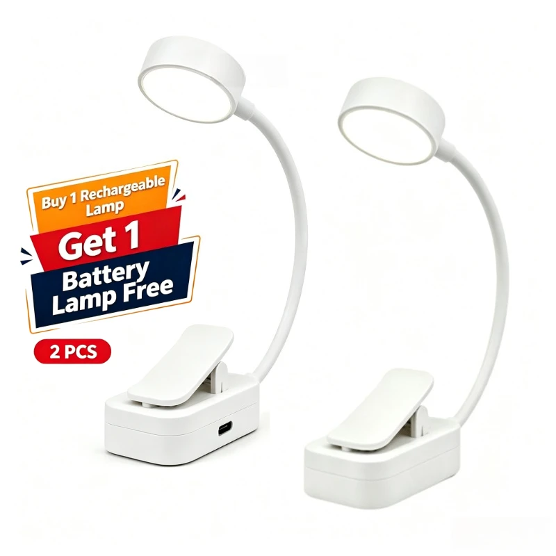 LED Book Light 2Pcs(Buy 1 Get 1 Free), Battery Powered and Usb Clip-On Reading Lamp, Dimmable 360° Flexible Neck, Portable