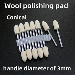 Wool fine grinding head, conical soft hair, DIY mirror polishing, head handle diameter 3mm, head diameter 4mm5mm, 6mm, 8mm, 10mm