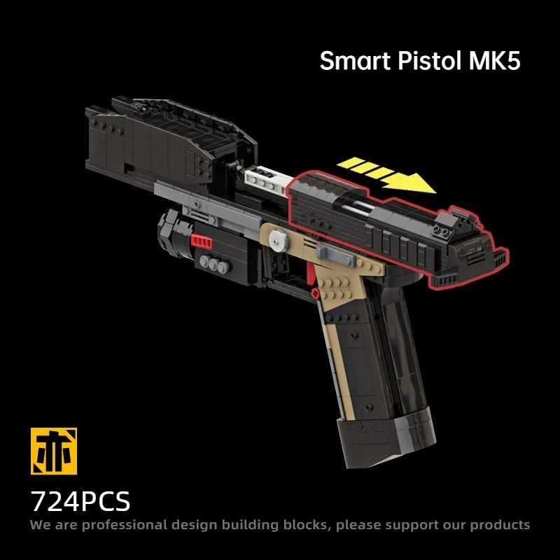 724PCS Smart Pistol MK5 Building Blocks Emissibility With Bullet Assemble Gun Bricks Weapon Toy Gift For Military Fan