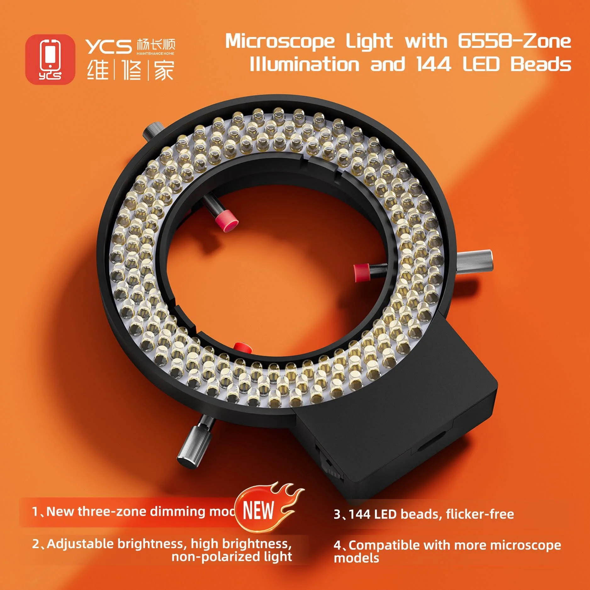 YCS 6558 70Utra Partitioned Optical Microscope Is Equipped With 144 LEDs and Adjustable Light and Focus Light Adjustment