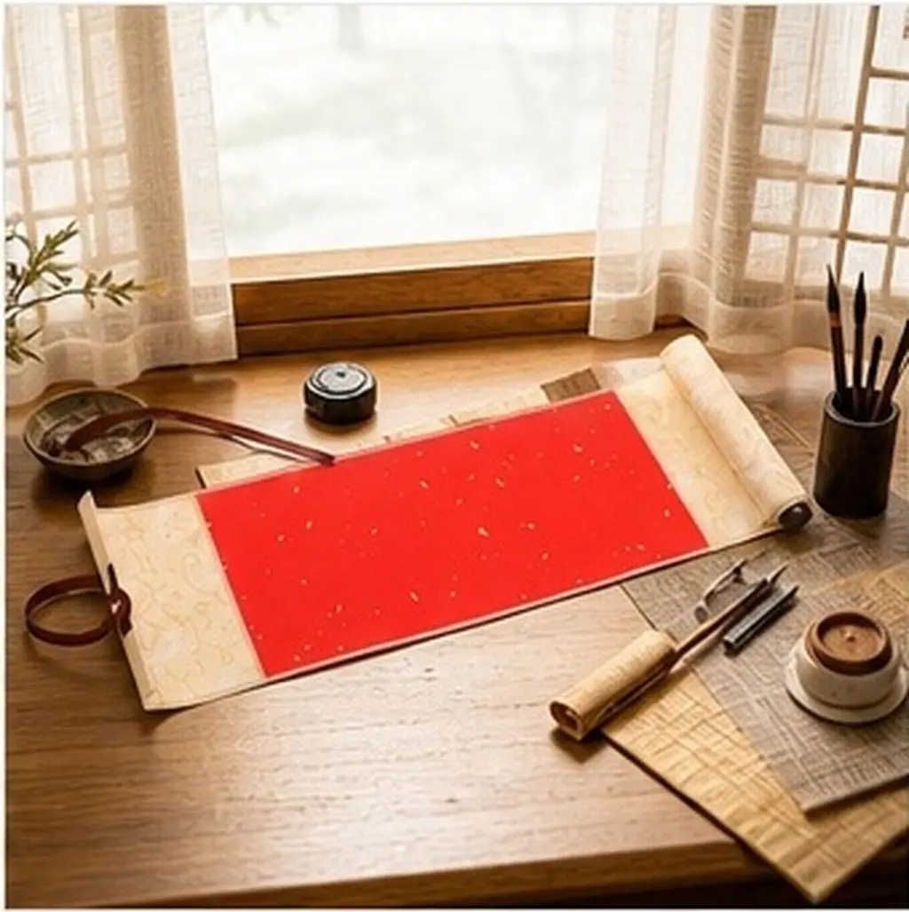 Traditional Blank Chinese Rice Paper Scroll with Wooden Rods for Calligraphy Art Painting Ceremony Vows Invitations Home Office