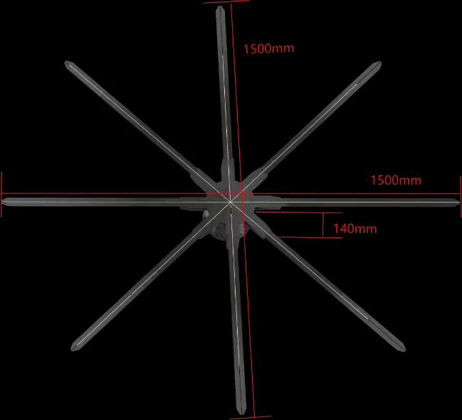 Carregar aplicativo gratuito para tela de ventilador de imagem de suspensão aérea de projetor holográfico supergrande de 150 cm para equipamentos de publicidade
