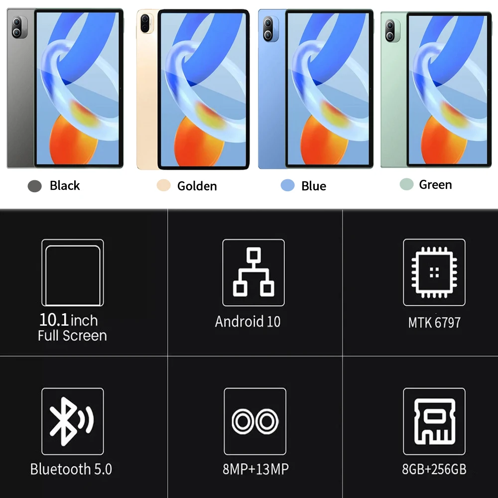Новый 10,1-дюймовый планшет Android с двумя камерами, 8 ГБ ОЗУ, 10,1 Гб ПЗУ, десять ядер, смартфон с поддержкой Wi-Fi, Android 10, 256 мАч