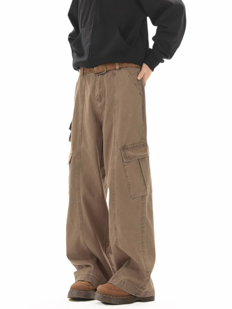 

American Retro Multi-ket Work Pants Men's Autumn Winter Straight Loose Wide Leg CleanFit Casual Sports Trousers