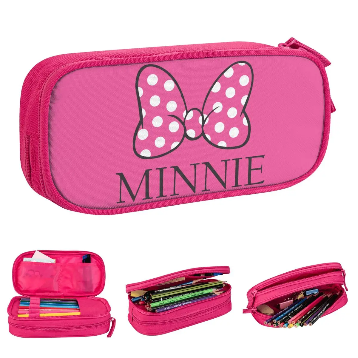 Minnie Bow Tie Pencil Cases Minnie Mouse Pen Box Bag Student Large Storage Students School Cosmetic Pencil Box