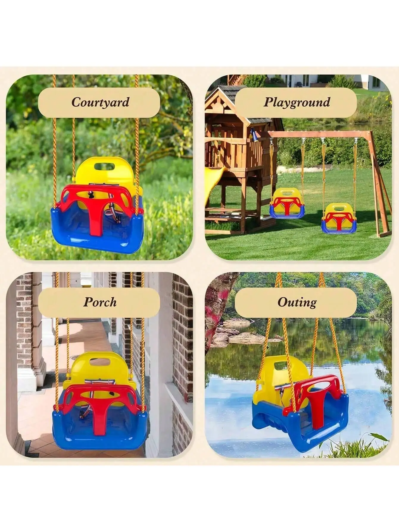 NUOVO altalena per bambini 3 in 1 Sedile per altalena per bambini con moschettoni per corde regolabili