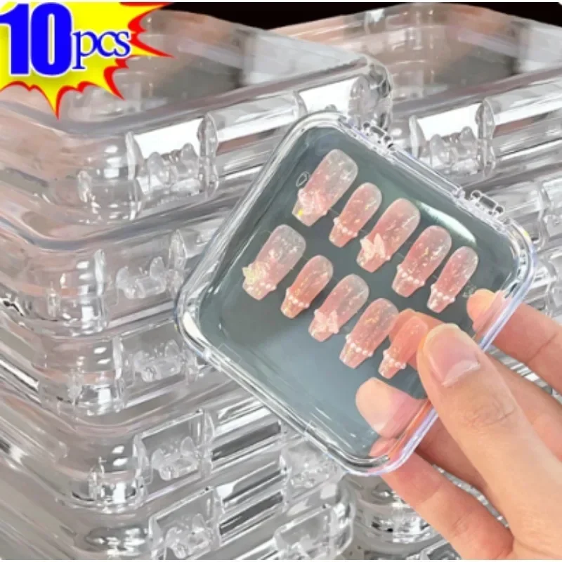 Portable Square Nail Storage Box Acrylic Transparent Container Jewelry Earring Rings Bracelet Badge Nail Packaging Case