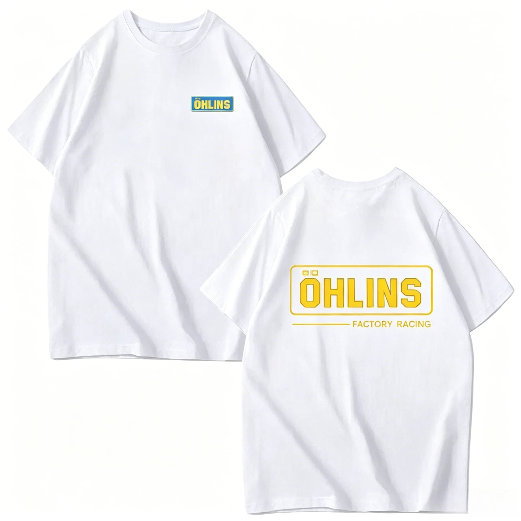 Ohlins Shock Absorber Pattern Car Modification Vehicle Accessories Men's and Women's Short-sleeved Pure Cotton T-shirts
