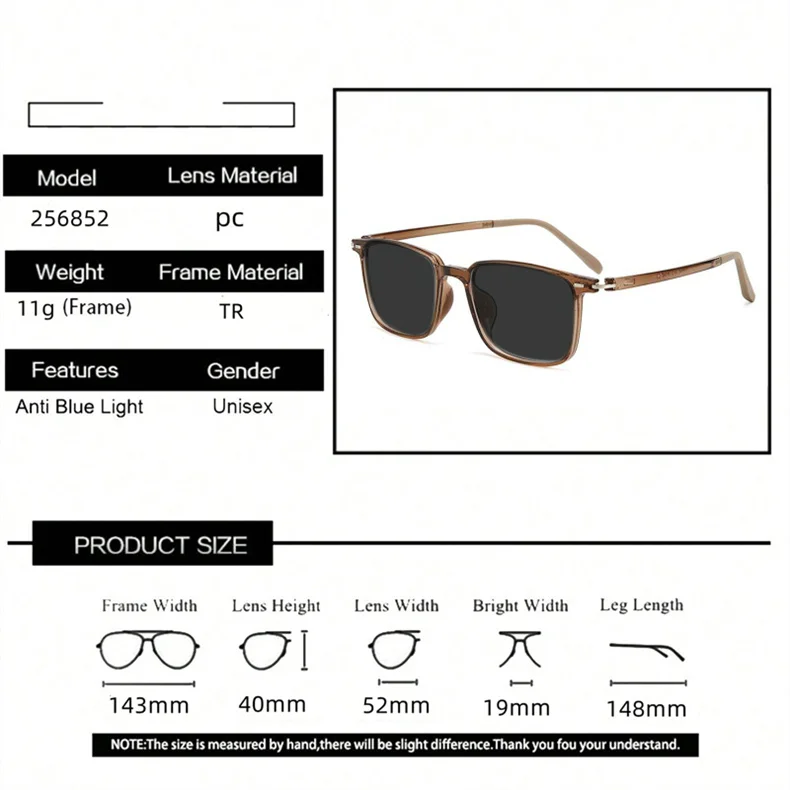 LOERHUNAR 2025 Neue Marke Design Quadratischen Rahmen Myopie Sonnenbrille für Frau und Mann UV400 Sonnenschirm Mode Sonnenbrillen 0 bis -6,0 – Detail 6