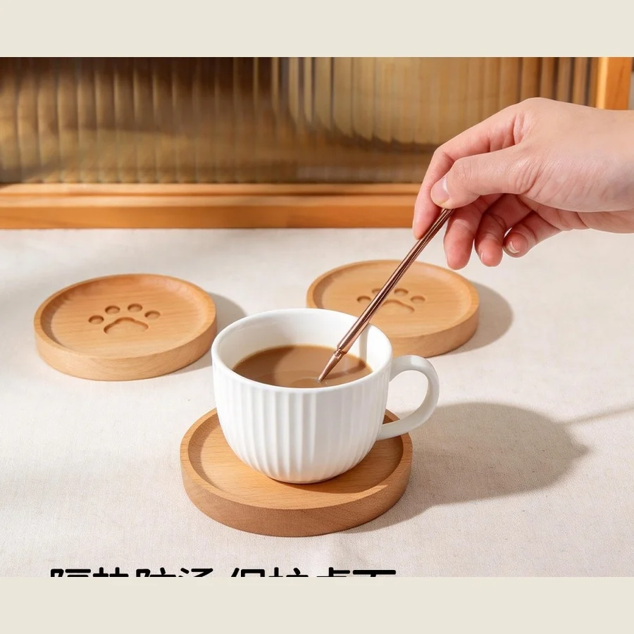Beech Wood Bear Paw Coaster Round Heat Insulation Cup Mat Non Slip Desk Protector Coffee Tea